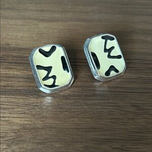 Silver and Cream Geometric Earrings